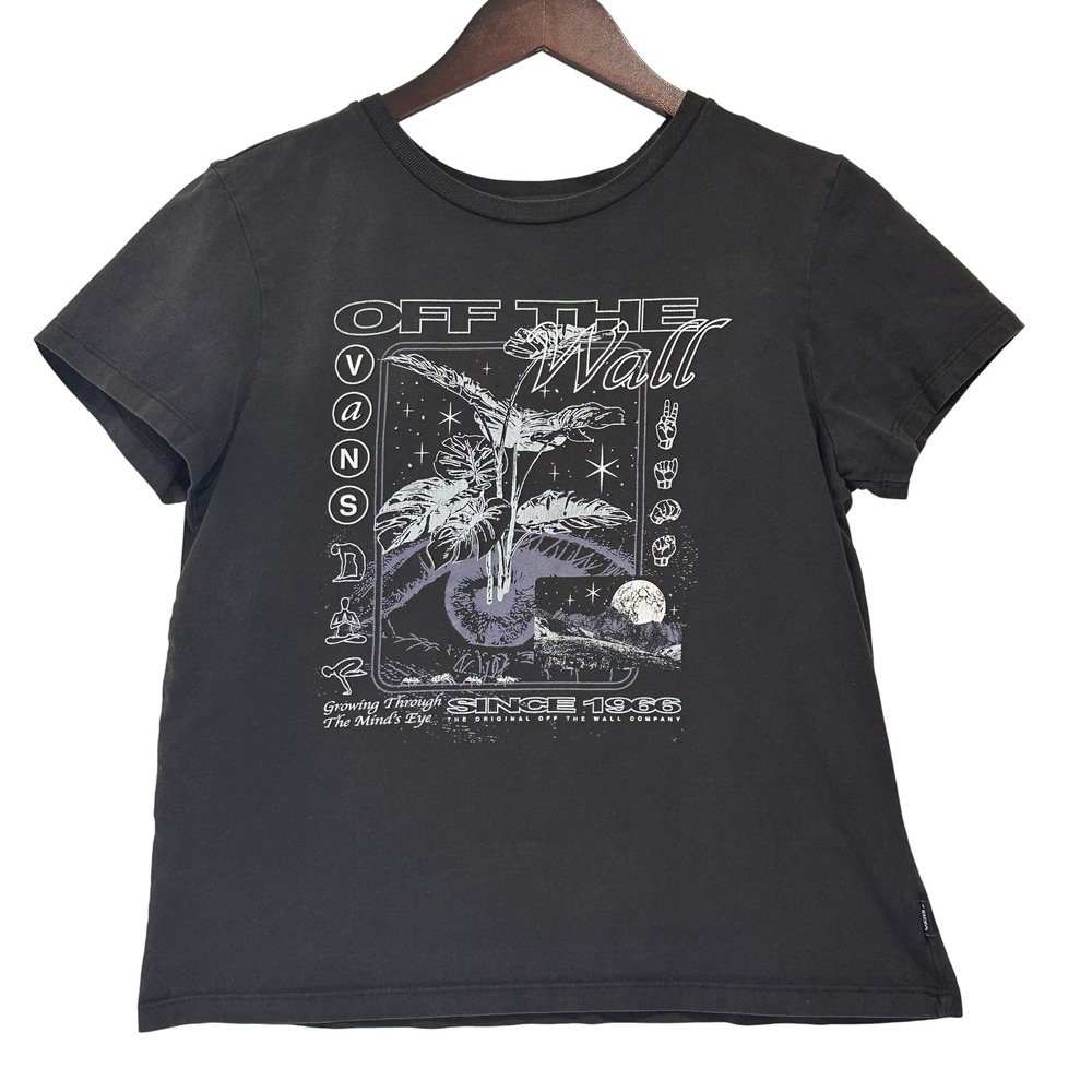 Vans Off‎ The Wall Kids Large Black Graphic T-Shirt The Minds Eye Cosmic Skate